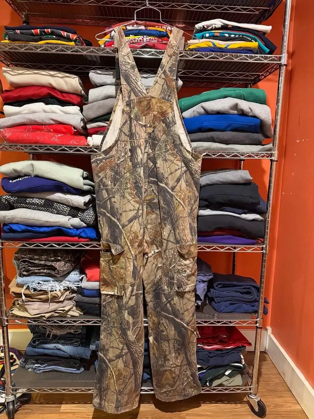 Vintage Realtree AP Camouflage Hunting Overalls Bibs Cargo Pockets